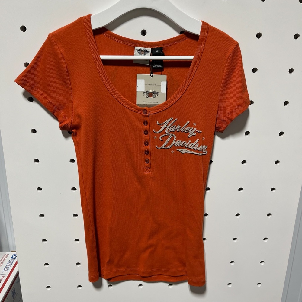 NWT Harley-Davidson Women's Rhinestone Orange Top Size M